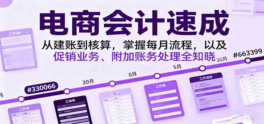 电商会计速成，从建账到核算，掌握每月流程，以及促销业务、附加账务处理全知晓