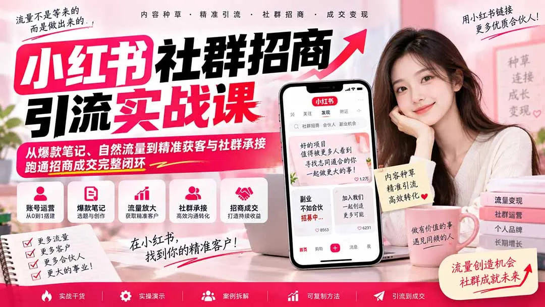 小红书社群招商引流实战课-无水印:从爆款笔记、自然流量到精准获客与社群承接,跑通招商成交完整闭环 1 小红书社群招商引流实战课-无水印:从爆款笔记、自然流量到精准获客与社群承接,跑通招商成交完整闭环 1