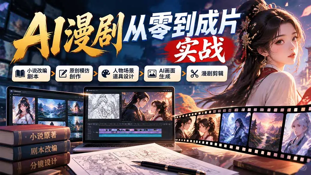 AI漫剧从零到成片实战:小说改编剧本、原创模仿创作、人物场景道具设计、AI画面生成与漫剧剪辑 1 AI漫剧从零到成片实战:小说改编剧本、原创模仿创作、人物场景道具设计、AI画面生成与漫剧剪辑 1