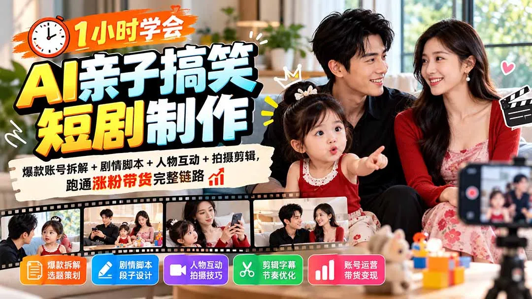 1小时学会AI亲子搞笑短剧制作：爆款账号拆解+剧情脚本+人物互动+拍摄剪辑，跑通涨粉带货完整链路 1