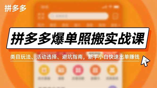 (16838期)拼多多爆单照搬实战课,类目玩法、活动选择、避坑指南,新手小白快速出单赚钱