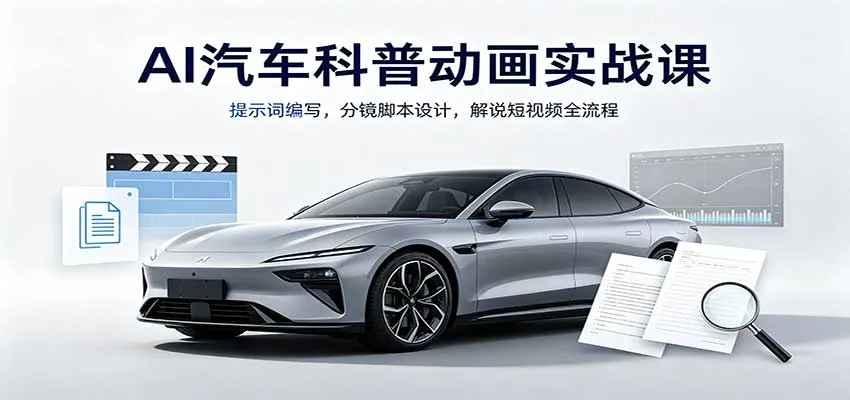 AI汽车科普动画实战课：提示词编写，分镜脚本设计，解说短视频全流程