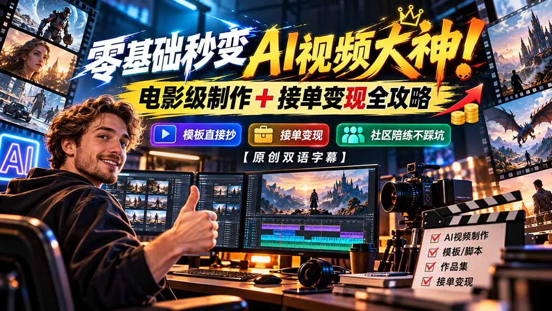 零基础秒变AI视频大神！电影级制作 + 接单变现全攻略，模板直接抄，社区陪练不踩坑【原创双语字幕】 1