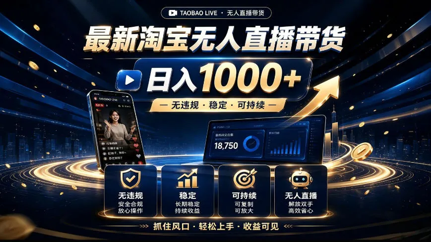 2026最新淘宝无人直播带货,日入1k+,无违规·稳定·可持续,抓住风口,轻松上手,收益可见【揭秘】