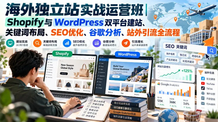 海外独立站实战运营班|Shopify与WordPress双平台建站、关键词布局、SEO优化、谷歌分析、站外引流全流程 1 海外独立站实战运营班|Shopify与WordPress双平台建站、关键词布局、SEO优化、谷歌分析、站外引流全流程