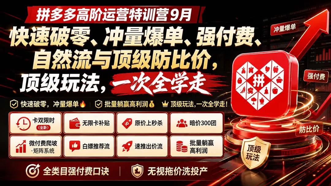 拼多多高阶运营特训营9月:快速破零、冲量爆单、强付费、自然流与顶级防比价, 顶级玩法,一次全学走 1 拼多多高阶运营特训营9月:快速破零、冲量爆单、强付费、自然流与顶级防比价, 顶级玩法,一次全学走 1