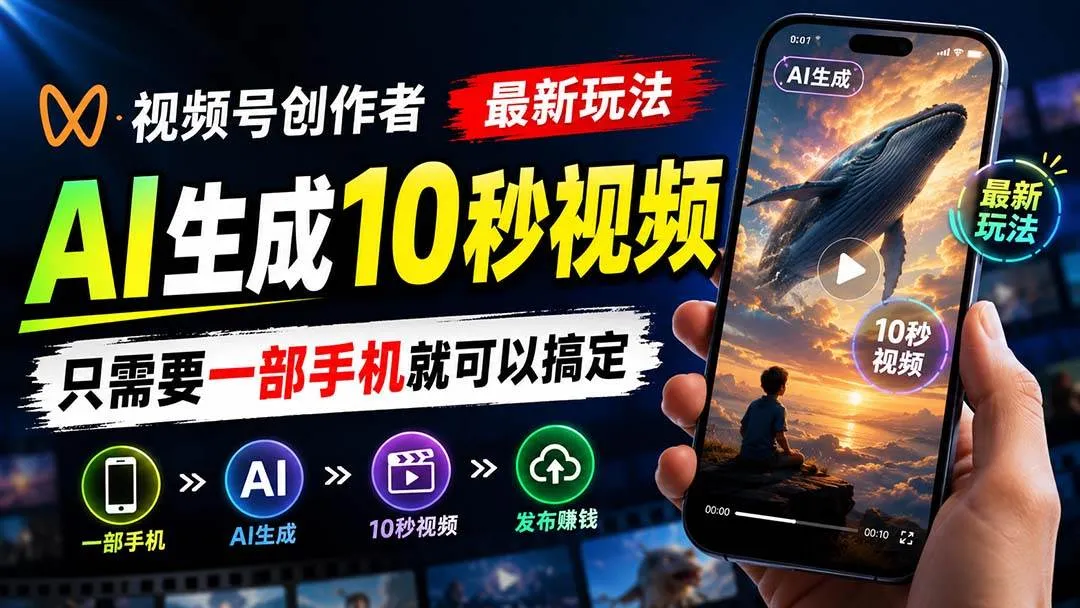 （20136期）视频号创作者最新玩法，AI生成10秒视频，只需要一部手机就可以搞定