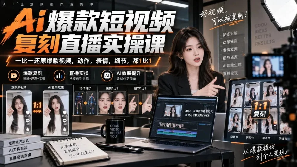 【精】天诺老吴Ai爆款短视频复刻直播实操课,一比一还原爆款视频,动作,表情,细节,都1比1 【精】天诺老吴Ai爆款短视频复刻直播实操课,一比一还原爆款视频,动作,表情,细节,都1比1