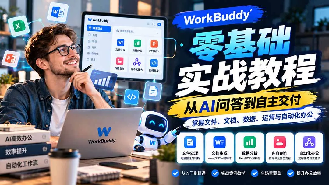 WorkBuddy零基础实战教程：从AI问答到自主交付，掌握文件、文档、数据、运营与自动化办公 1