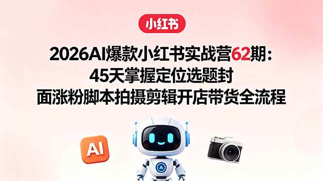 （18606期）2026AI爆款小红书实战营62期：45天掌握定位选题封面涨粉脚本拍摄剪辑开店带货全流程
