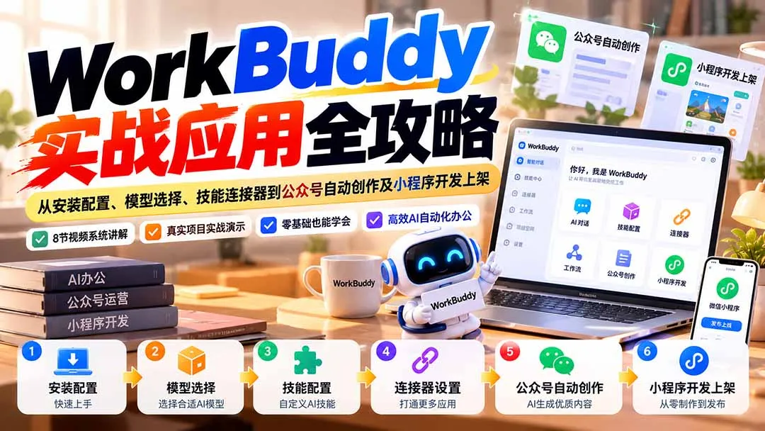 WorkBuddy 实战应用全攻略：从安装配置、模型选择、技能连接器到公众号自动创作及小程序开发上架 1