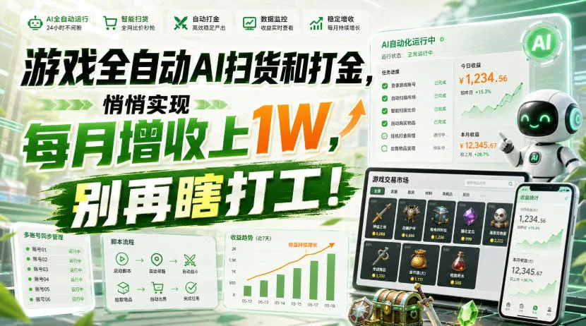 游戏全自动AI扫货和打金，悄悄实现每月增收上1W，别再瞎打工！【揭秘】