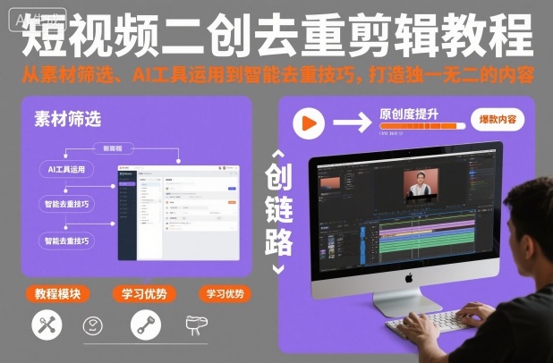 短视频二创去重剪辑教程,从素材筛选、AI工具运用到智能去重技巧,打造独一无二的内容