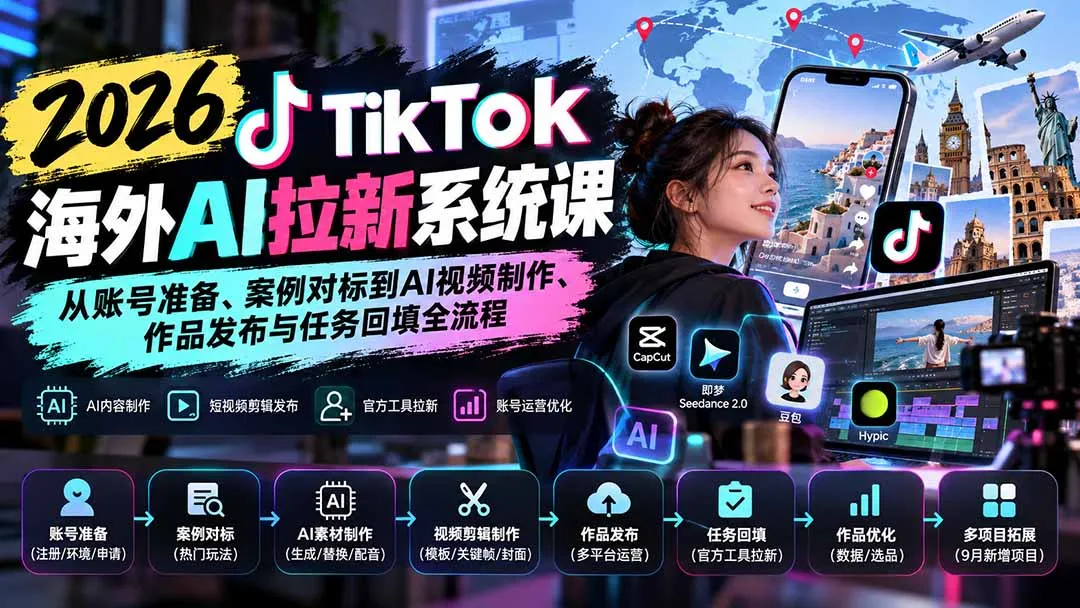 【无水印】2026 TikTok海外AI拉新系统课：从账号准备、案例对标到AI视频制作、作品发布与任务回填全流程 1