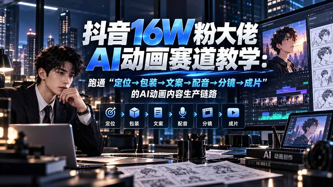 抖音16W粉大佬规则门禁AI动画赛道教学：跑通“定位→包装→文案→配音→分镜→成片”的AI动画内容生产链路 1