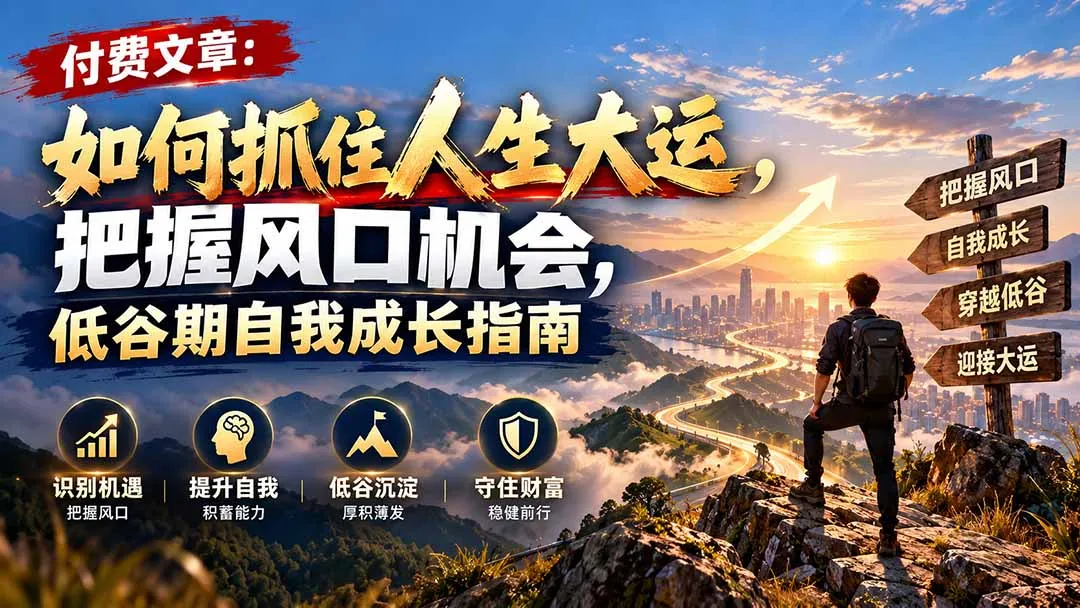 付费文章:如何抓住人生大运,把握风口机会,低谷期自我成长指南 1 付费文章:如何抓住人生大运,把握风口机会,低谷期自我成长指南 1