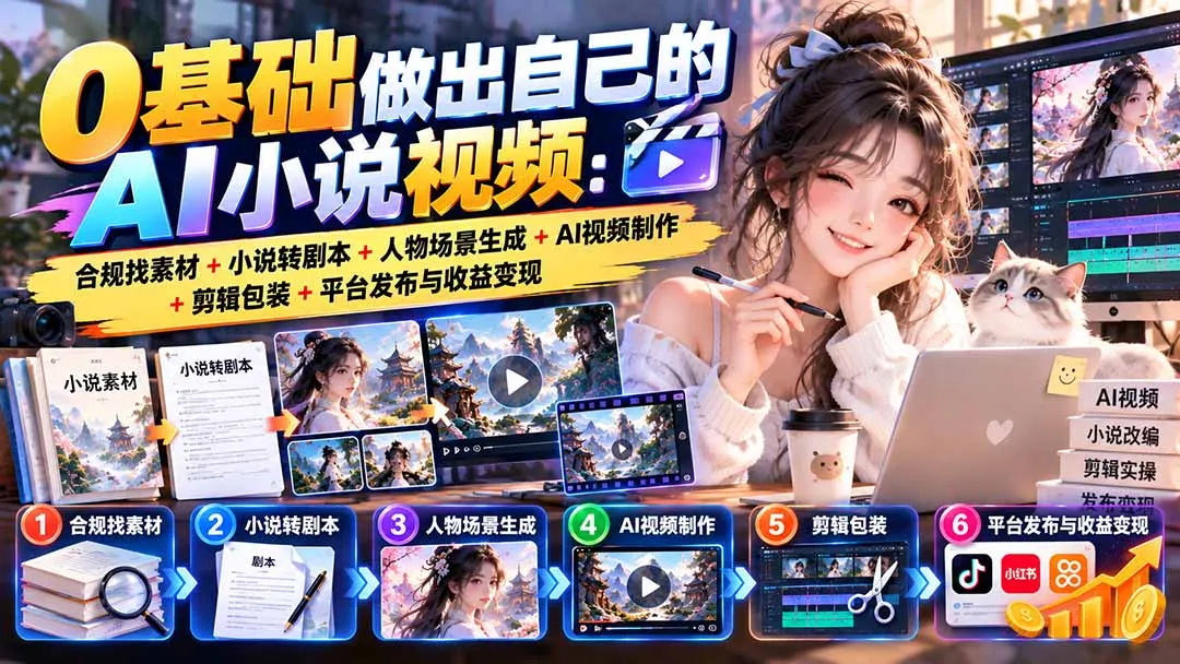 0基础做出自己的AI小说视频：合规找素材+小说转剧本+人物场景生成+AI视频制作+剪辑包装+平台发布与收益变现 1