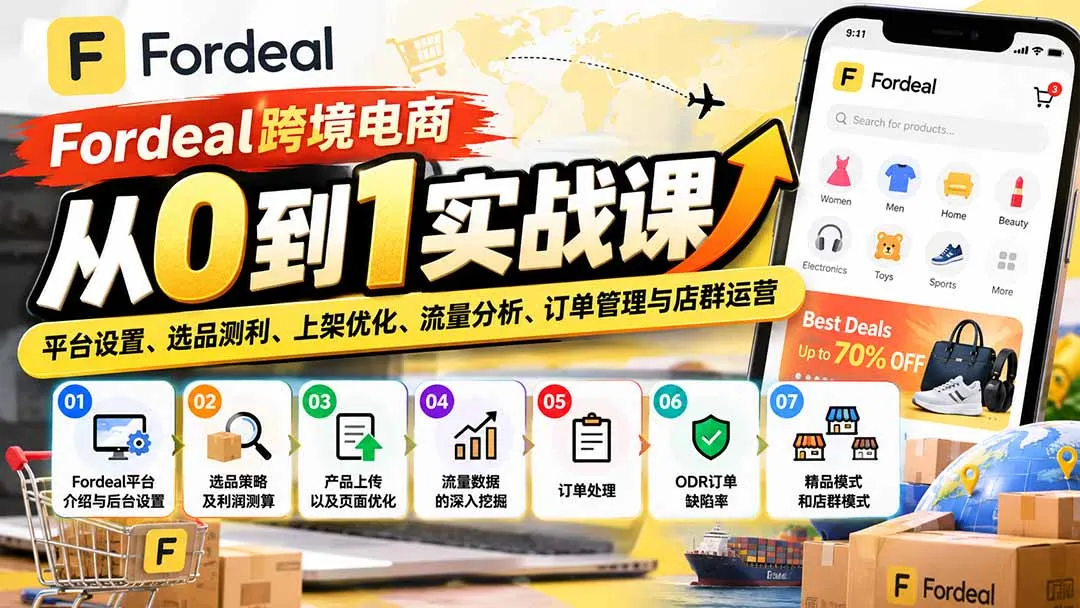 Fordeal跨境电商从0到1实战课:平台设置、选品测利、上架优化、流量分析、订单管理与店群运营 1 Fordeal跨境电商从0到1实战课:平台设置、选品测利、上架优化、流量分析、订单管理与店群运营 1