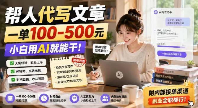 帮人代写文章，一单100-500，小白用AI就能干，附内部接单渠道，副业全职都行【揭秘】