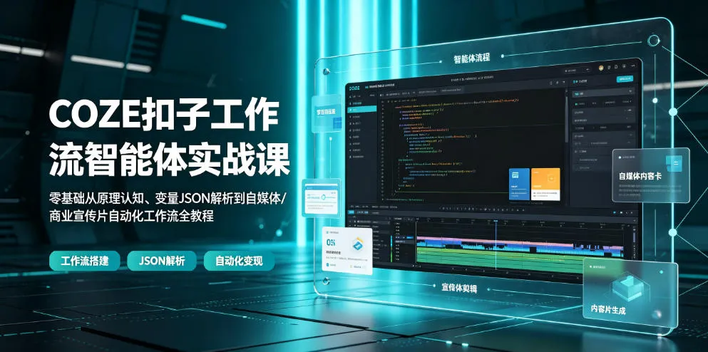 COZE扣子工作流智能体实战课｜零基础从原理认知、变量JSON解析到自媒体/商业宣传片自动化工作流全教程