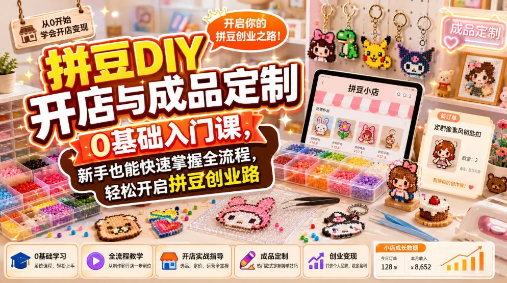 拼豆DIY开店与成品定制0基础入门课，新手也能快速掌握全流程，轻松开启拼豆创业路