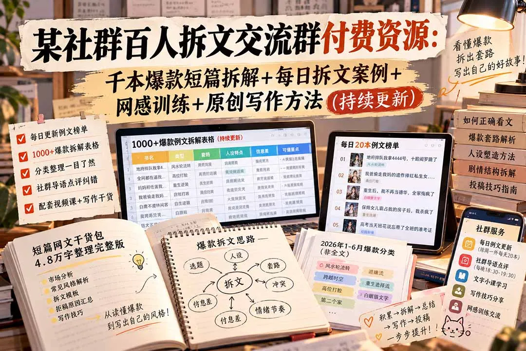 某社群百人拆文交流群付费资源-更新0929：千本爆款短篇拆解+每日拆文案例+网感训练+原创写作方法 1
