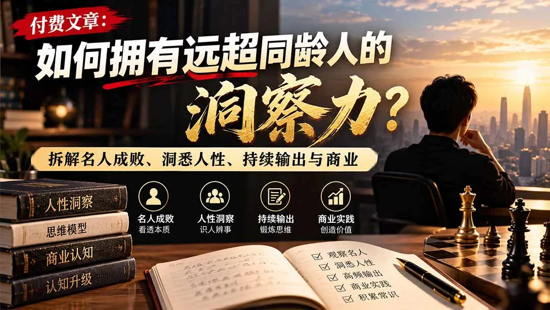 付费文章:如何拥有远超同龄人的洞察力?拆解名人成败、洞悉人性、持续输出与商业实践 1 付费文章:如何拥有远超同龄人的洞察力?拆解名人成败、洞悉人性、持续输出与商业实践 1
