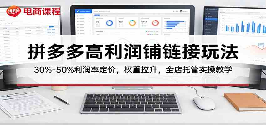 拼多多高利润铺链接玩法：30%–50%利润率定价，权重拉升，全店托管实操教学