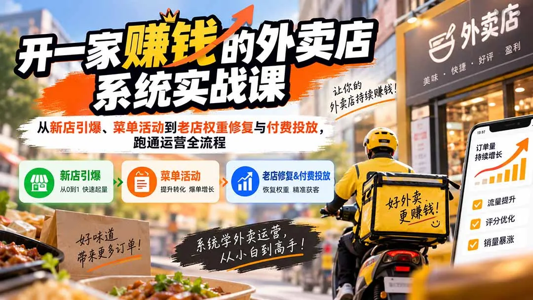 开一家赚钱的外卖店系统实战课:从新店引爆、菜单活动到老店权重修复与付费投放,跑通运营全流程 1 开一家赚钱的外卖店系统实战课:从新店引爆、菜单活动到老店权重修复与付费投放,跑通运营全流程 1