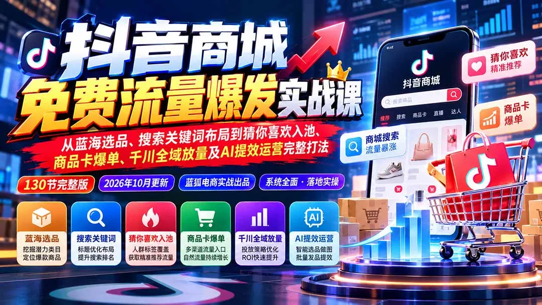 抖店城免费流量爆发实战-更新:蓝海选品、搜索关键词布局到猜你喜欢入池、商品卡爆单、千川全域放量及AI提效完整打法 1 抖店城免费流量爆发实战-更新:蓝海选品、搜索关键词布局到猜你喜欢入池、商品卡爆单、千川全域放量及AI提效完整打法 1