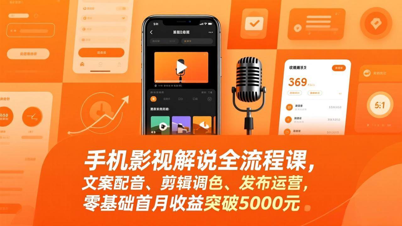 （17391期）手机影视解说全流程课，文案配音、剪辑调色、发布运营，零基础首月收益突破5000元