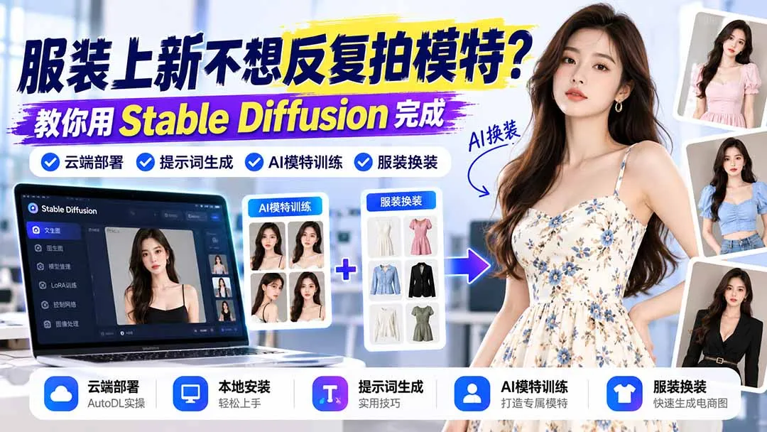 服装上新不想反复拍模特？教你用Stable Diffusion完成云端部署、提示词生成、AI模特训练与换装 1