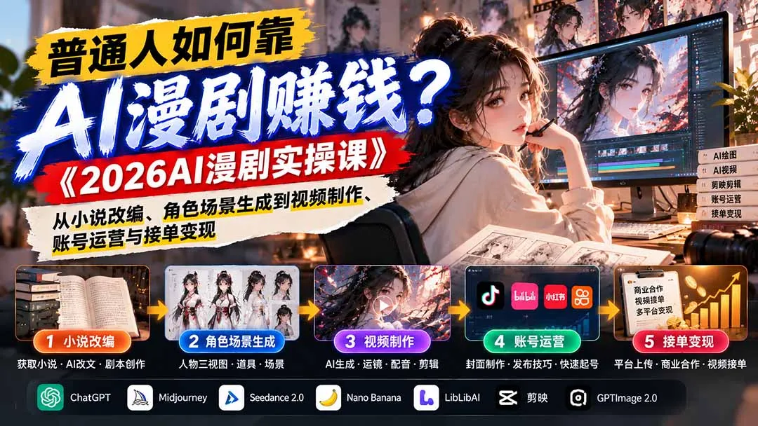 普通人如何靠AI漫剧赚钱?《2026AI漫剧实操课》从小说改编、角色场景生成到视频制作、账号运营与接单变现 1 普通人如何靠AI漫剧赚钱?《2026AI漫剧实操课》从小说改编、角色场景生成到视频制作、账号运营与接单变现 1