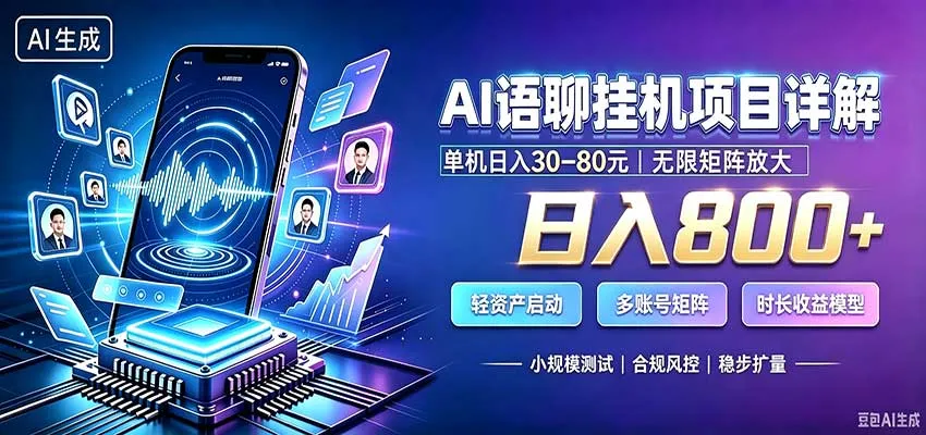AI语聊挂机，日入800+，适用个人副业，工作室矩阵操作