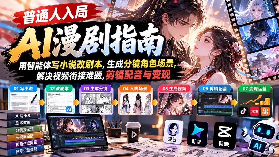 【无水印】普通人入局AI漫剧指南:用智能体写小说改剧本,生成分镜角色场景,解决视频衔接难题,剪辑配音与变现 1 【无水印】普通人入局AI漫剧指南:用智能体写小说改剧本,生成分镜角色场景,解决视频衔接难题,剪辑配音与变现 1