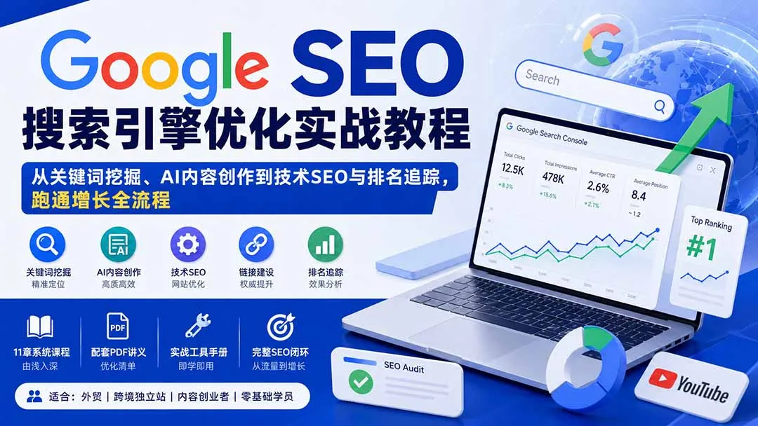 Google SEO搜索引擎优化实战教程:从关键词挖掘、AI内容创作到技术SEO与排名追踪,跑通增长全流程 1 Google SEO搜索引擎优化实战教程:从关键词挖掘、AI内容创作到技术SEO与排名追踪,跑通增长全流程 1