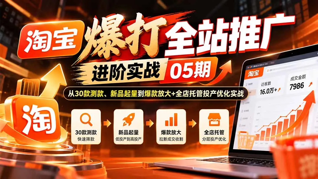 淘宝爆打全站推广进阶实战05期:从30款测款、新品起量到爆款放大+全店托管投产优化实战 1 淘宝爆打全站推广进阶实战05期:从30款测款、新品起量到爆款放大+全店托管投产优化实战 1