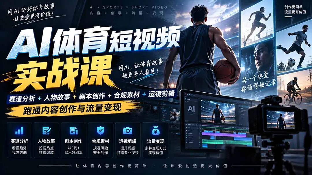 AI体育短视频赛道顶级玩法|赛道分析+人物故事+剧本创作+版权处理+运镜剪辑,跑通流量变现-日赚1K+ 1 AI体育短视频赛道顶级玩法|赛道分析+人物故事+剧本创作+版权处理+运镜剪辑,跑通流量变现-日赚1K+ 1