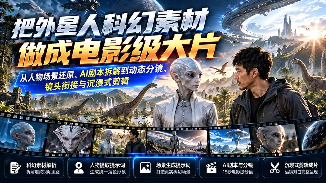 把外星人科幻素材做成电影级大片：从人物场景还原、AI剧本拆解到动态分镜、镜头衔接与沉浸式剪辑 1