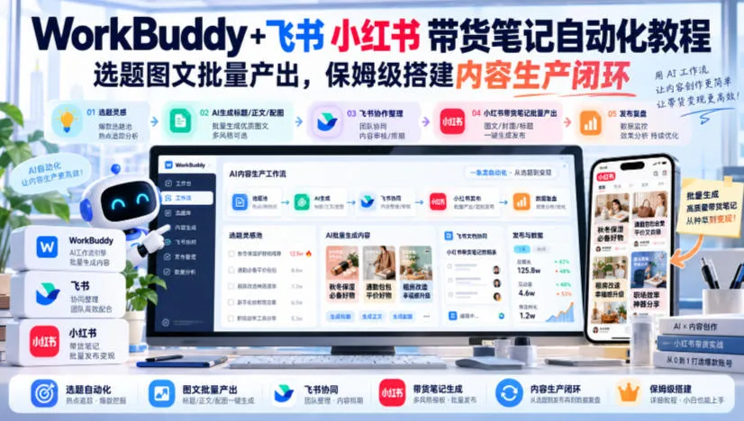 WorkBuddy+飞书小红书带货笔记自动化教程，选题图文批量产出，保姆级搭建内容生产闭环【文档】