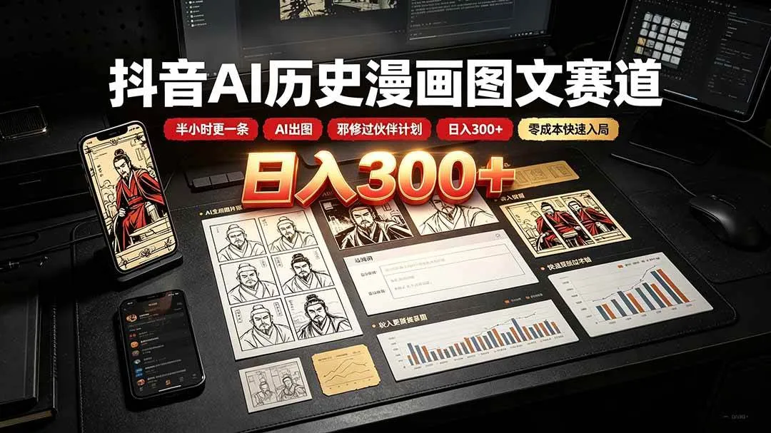 (19498期)抖音AI历史漫画图文赛道:半小时更一条×AI出图×邪修过伙伴计划×日入300+,零成本快速入局 (19498期)抖音AI历史漫画图文赛道:半小时更一条×AI出图×邪修过伙伴计划×日入300+,零成本快速入局
