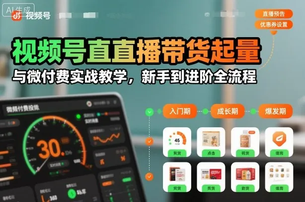 视频号直播带货起量与微付费实战教学，新手到进阶全流程(更新26年10月)