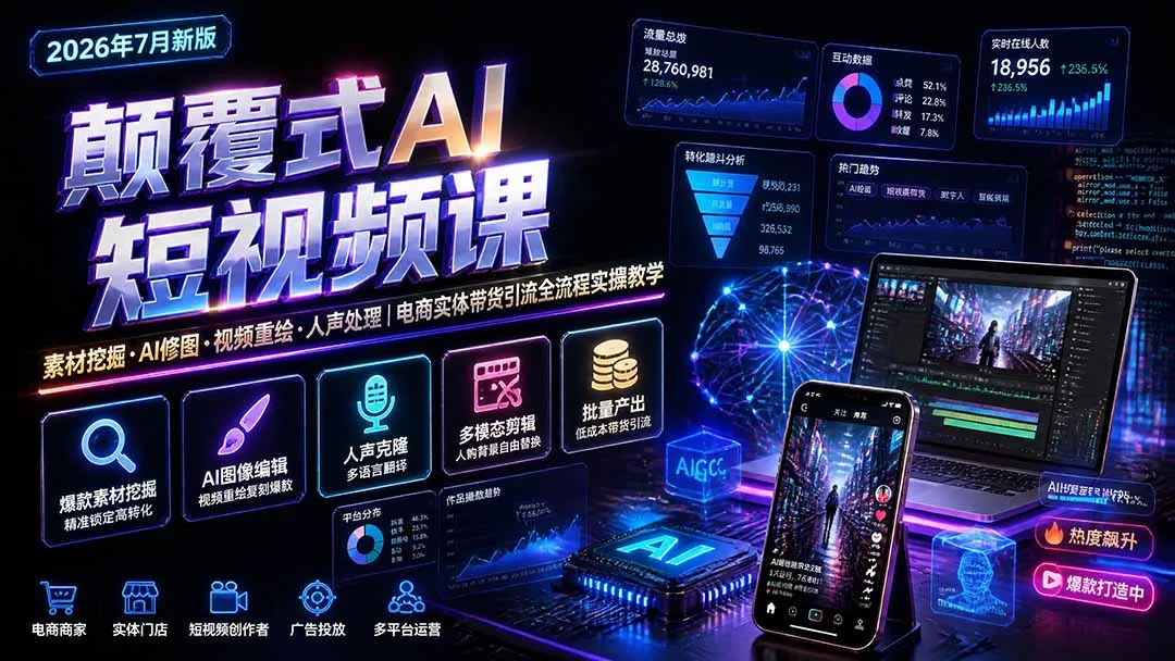 颠覆式AI短视频课-更新|素材挖掘,AI修图,视频重绘,人声处理|电商实体带货引流全流程实操教学 1 颠覆式AI短视频课-更新|素材挖掘,AI修图,视频重绘,人声处理|电商实体带货引流全流程实操教学 1