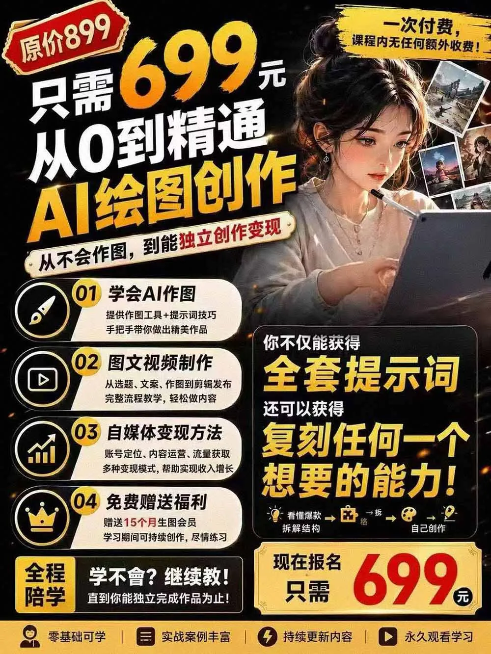 外面卖699元的抖音10W粉博主AI绘图实战课：提示词+爆款复刻+漫画创作+封面设计，从0掌握AI作图与变现完整流程 3