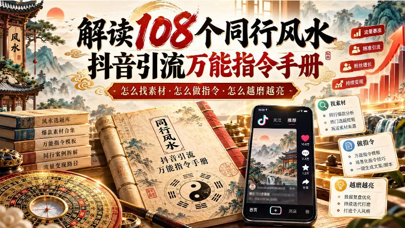 解读108个同行风水抖音引流万能指令手册，怎么找素材·怎么做指令·怎么越磨越亮【文档】