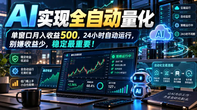 AI实现全自动量化,单窗口月入收益500,24小时自动运行,别嫌收益少,稳定最重要!【揭秘】 1 AI实现全自动量化,单窗口月入收益500,24小时自动运行,别嫌收益少,稳定最重要!【揭秘】