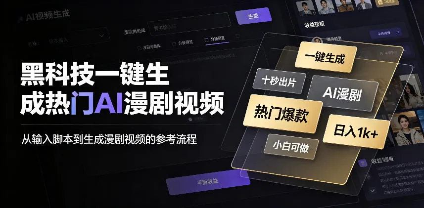 黑科技一键生成热门AI漫剧视频，十秒钟即可搞定，小白也能日入1k+【揭秘】