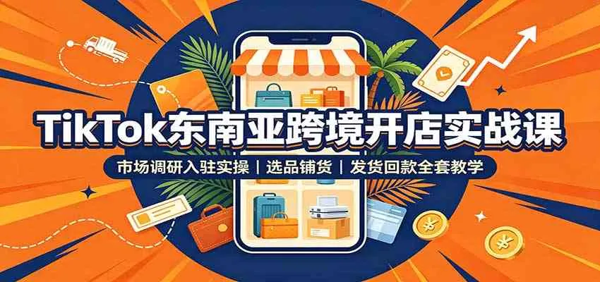 TikTok东南亚跨境开店实战课：市场调研入驻实操，选品铺货，发货回款全套教学