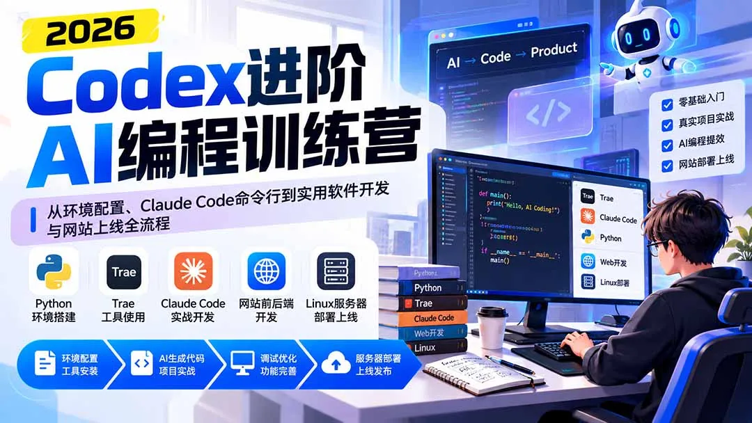 Codex进阶AI编程训练营:从环境配置、Claude Code命令行到实用软件开发与网站上线全流程 1 Codex进阶AI编程训练营:从环境配置、Claude Code命令行到实用软件开发与网站上线全流程 1