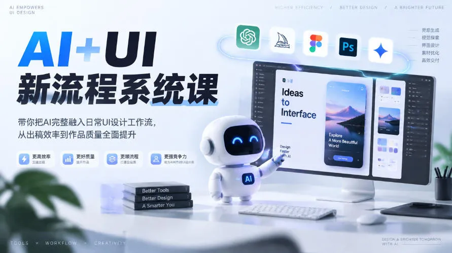 【无水印】AI+UI新流程系统课，带你把AI完整融入日常UI设计工作流，从出稿效率到作品质量全面提升(2026第4期)